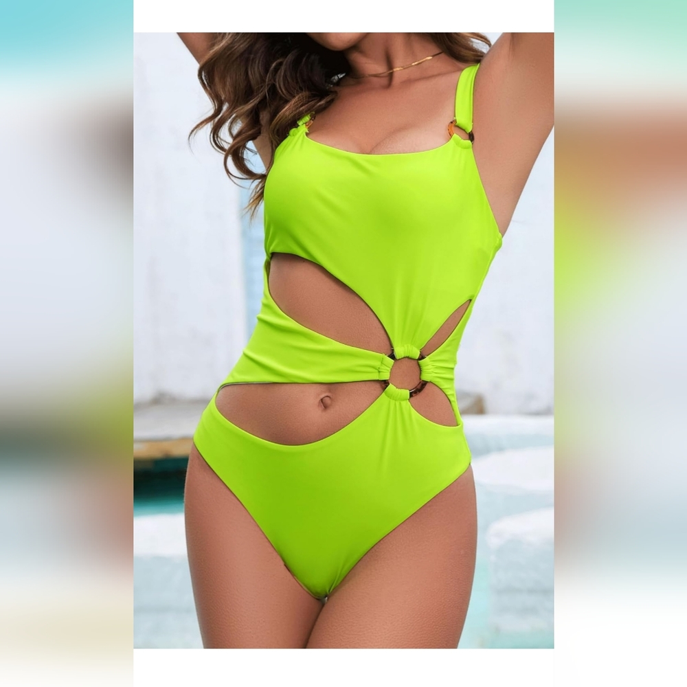 One Piece Swimsuit Tummy Ring Cutout Bathing Suits High Cut Swimwear